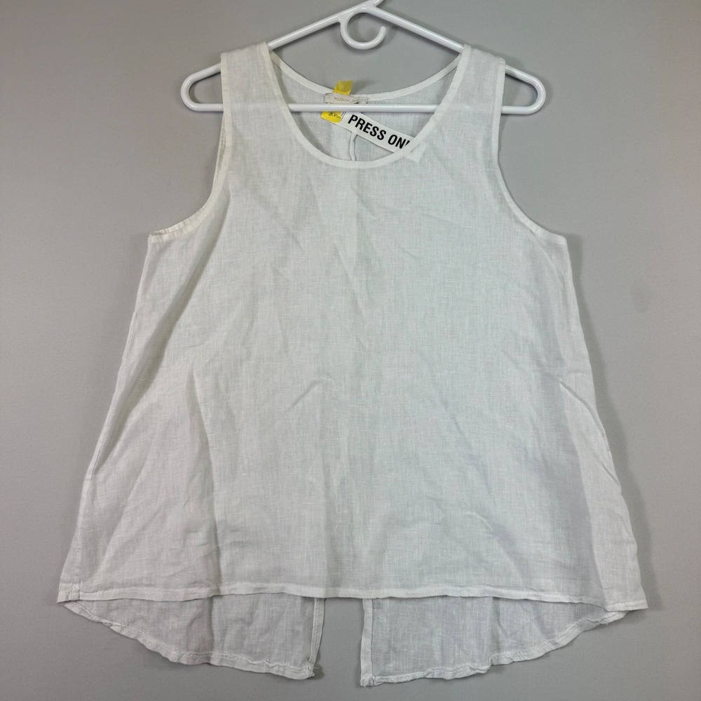 Milio Milano Tank Top Women S White 100% Linen Button Back High Low Italian